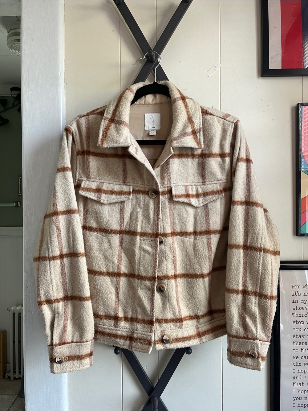 Joie Cream Shacket with Light Brown Plaid